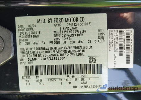 2024 Lincoln Nautilus Premiere from USA, damaged, VIN 5LMPJ8JA8RJ822661